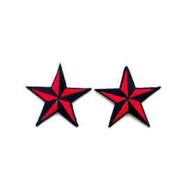PL Set of 2 Tiny. Mini Black red Star Rank Sign Symbol Badge Cute Cartoon logo1 Sew Iron on Embroidered Applique Badge Sign Patch Clothing Costume
