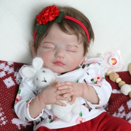 SCOM Lifelike Silicone Reborn Baby Doll with Feeding Set-18 Inch Realistic Newborn Sleeping Girl, Handmade Soft Cloth Body & Vinyl, for Kids 3+ Years,Toddler Educational Companionship Toy