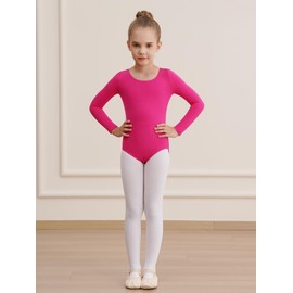 WEGETIT Long Sleeve Leotards for Girls Gymnastics Toddler Ballet Leotard Girls Dance Shirts Bodysuit (Hot Pink,6-8Years)