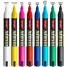 SFAIH Acrylic Creative Markers - 3mm Replaceable Nibs 8 Colors, Large Ink Capacity, Ultra-High Coverage, Non-Bleeding Water-Based Ink, Drawing Markers for Art Supplies, Wood, Fabric, Rock Painting