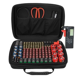 ShellKingdom Battery Organizer Storage Case with Tester, Battery Vault Case Hard Fireproof Waterproof Holder Box, Battery Organizer Holds 161 Batteries for AAA AA 9V C and D Size (Battery Bag)