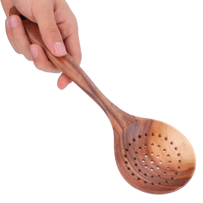 Slotted Spoon, Wooden Slotted Spoon Skimmer Spoon Non Stick Slotted