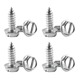 YALOK Anti Theft License Plate Screws Kits 8PCS Rustproof Stainless Steel Car Tag Plate Mounting Hardware, M6 (1/4") Tamper Proof Fastener Nut, Caps Cover for Front Rear Frame Holder (Slotted-Silver)