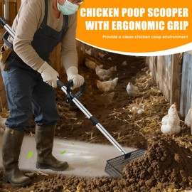 KONOTE 15inch Heavy-Duty Chicken Poop Scooper with Ergonomic Grip, Chicken Coop Scoop with Adjustable Stainless Steel Handle (24-70"), 4-in-1 Litter Sifting Shovel for Chicken Coop Accessories