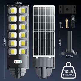WERCHTAY Solar Street Lights Outdoor Waterproof, IP66 15000LM 6500K Solar Flood Lights Dusk to Dawn Wide Angle Motion Sensor and Remote,Upgrade Fixing Rod (2 Pack)