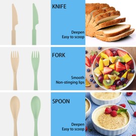 Cutlery Set with Case, 2 Travel Cutlery Camping Cutlery Set, Portable Plastic Cutlery Utensil Set, Reusable Plastic Cutlery Set, Camping Cutlery Set for Picnic (Green, Beige)