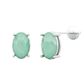 Natural Emerald Earrings,925 Silver Stud Earring For Women Birthstone Stud Earrings,Green,5*3MM