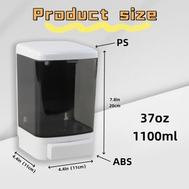 Manual Soap Dispensers 37oz (1100ml) Commercial Hand Sanitizer Dispenser Wall-Mount Liquid Containers for Restaurant School Gym Bathroom Shampoo Gel & Detergent ABS Plastic Non-Leak Design