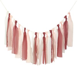 Mybbshower Chiffon Tsaasel Garland for Wedding Tea Party (Coral + Pale Peach + Ivory) Fringe Banners for Bridal Shower Women Grils Birthday Birthday