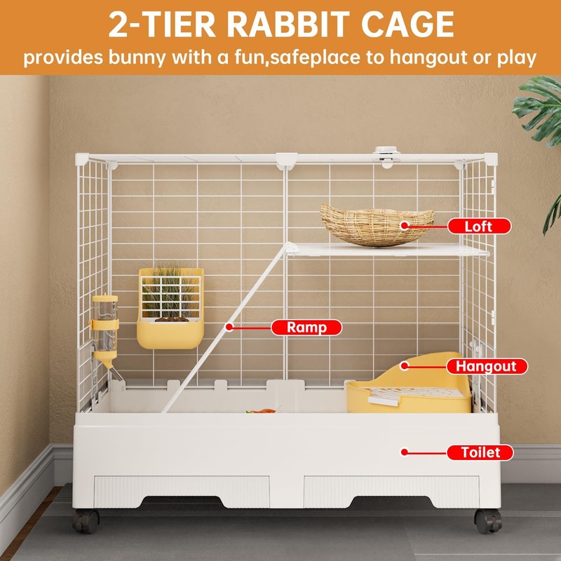 Oneluck Bunny Cage Indoor Rabbit Hutch with Pull Out Tray