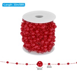 PATIKIL 8+3mm Pearl String, 98.4Ft/30m 1 Roll Pearl Trim Artificial Pearl Strand Spool for DIY Jewelry Decor Wedding Party Christmas Trees, Red