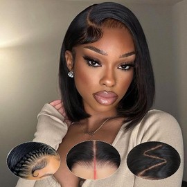 Wear and Go Glueless Wigs Pre Plucked Pre Cut 4x4 Bob Wig Human Hair wigs for black women Short Straight Bob Wig Human Hair 180 dentisty natrual color 16 Inch