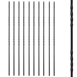 S09 - Wrought Iron Balusters Set of 10 Decorative Metal Balusters for Decks Spiral Stair Railing 1/2-inch Hollow Double Iron Twist Satin Black Metal Railing Powder Coated