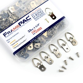 FramePac D Ring Picture Hangers with Screws - 100 Pack - Bulk D Rings - Pro Quality Hangers - Picture Hanging Solutions