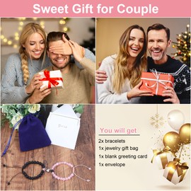 Couple Matching Bracelets for bf and gf, Best Friend Promise Bracelet,Stretch Bead Bracelets Christmas Valentines Day Anniversary Jewelry Gifts for Him and Her - Pink 1