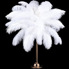 Retrowavy 30 Pcs 14-16 Inches Large Natural Ostrich Feathers Bulk for Centerpieces for Wedding Party Centerpieces Home Decoration Flower Arrangement (White)