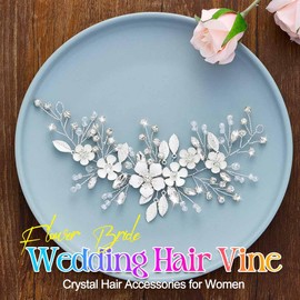 EASEDAILY Flower Bride Wedding Hair Vine Silver Bridal Headpiece Leaf Headband Hair Accessories for Women (Silver, One size)