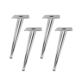 Geesatis Oblique Silver Furniture Legs Height 250 mm / 10 inch Metal Legs Cabinet Table Coffee Table Desk Decoration Legs Chrome Finished Solid Legs, with Mounting Screws, 4 Pack