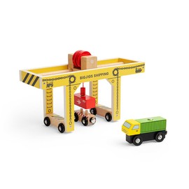 Bigjigs Rail Working Gantry Crane - 2 Piece Wooden Crane Toy & Container Lorry, Learn & Play Accessory For Train Sets & Car Tracks, Children's Railway & Road Track Accessories, 3 Years Old +