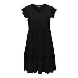 ONLY Carmakoma Women's Carmay Life Cap Sl Frill Dress JRS Noos Midi Dress, black