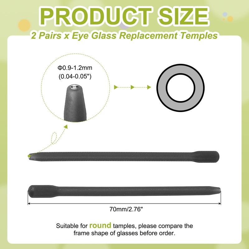 PATIKIL 2 Pairs Eye Glass Replacement Temples, Silicone Anti-Slip Eyeglass