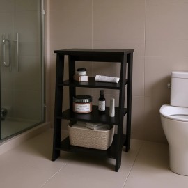 McNeal Open Storage Freestanding Bathroom Shelf 3 Tier Wood Minimalist Black Painted Space SavingColor: as Pic Color