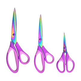 HIGHROCK Premium Tailor Scissors Titanium Soft Grip Sewing Scissors Set for Fabric Leather Dressmaking Crafting household sewing scissors set(1 Set of 3) (Purple)
