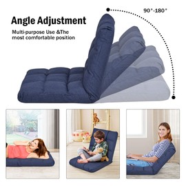 Safstar Adjustable Floor Chair, 14-Position Floor Sofa for Reading Meditating, Folding Lazy Recliner with Back Support (Blue)