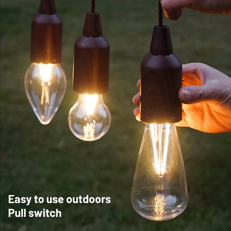 LED Pull Cord Light Bulb Portable Hanging Lantern Battery Operated