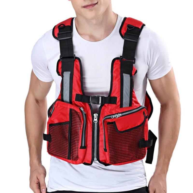 Outdoor Fishing Vest Life Jacket with Whistle Multi Pocket Flotation