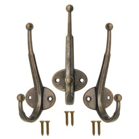 FUXXER® - Classic coat hooks, clothes hooks, hat hooks, iron hooks, metal hooks, cast iron design, vintage country house retro, 12.2 x 4.7 mm, set of 3, bronze