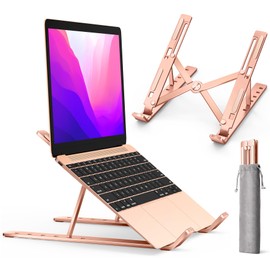 ivoler Laptop Stand, 6 Levels Height Adjustable Laptop Stand, Foldable Aluminium Riser, Portable Ventilated Notebook Stand Compatible with 10-15.6 Inch Laptop, Tablet, Rose Gold