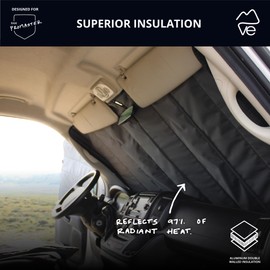 VanEssential Insulated Reflective Blackout Front Windshield Cover Designed for RAM Promaster Van Years 2014 to Current Model - Charcoal Gray Reflective