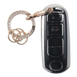YYlingx Key Fob Cover for Mazda, Soft TPU Protection Car Key Case Shell with Keychain 3 4 Buttons Car Key Fob Case for Mazda 3 6 8 Miata MX-5 CX-3 CX-5 CX-7 CX-9 (Silver-Black)