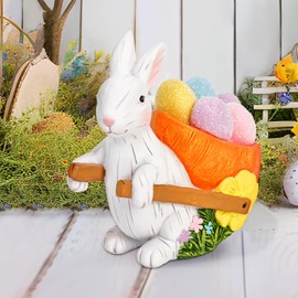 Fribtest Vintage Easter Bunny Figurine - Rabbit Statue Pulling Egg-Filled Carrot Cart, Easter Rabbit Decor for Home and Office, Unique Easter Gifts and Bunny Figurines Home Decor