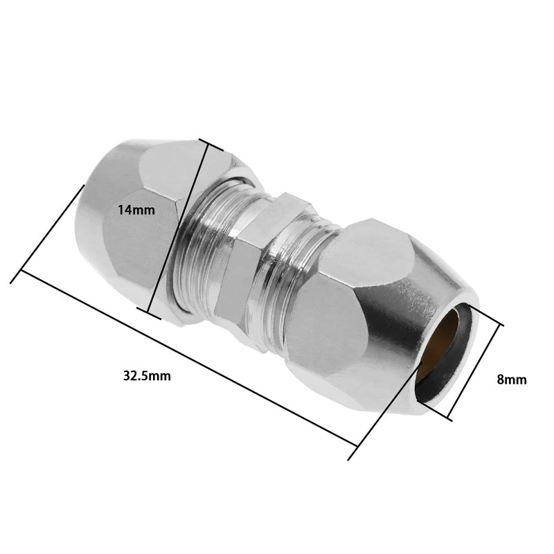 VGOL 2PCS 8mm Double Ferrule Pipe Fitting Straight Compression Fitting