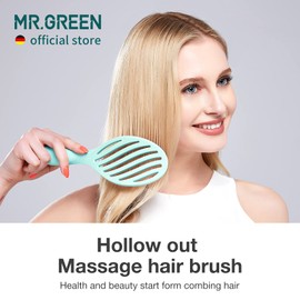 MR.GREEN Nylon Hair Brush, Hollowing, Hair Styling Detangler, Quick Blow Drying, Detangling Tool for Wet, Dry, Curly Hair (Green)