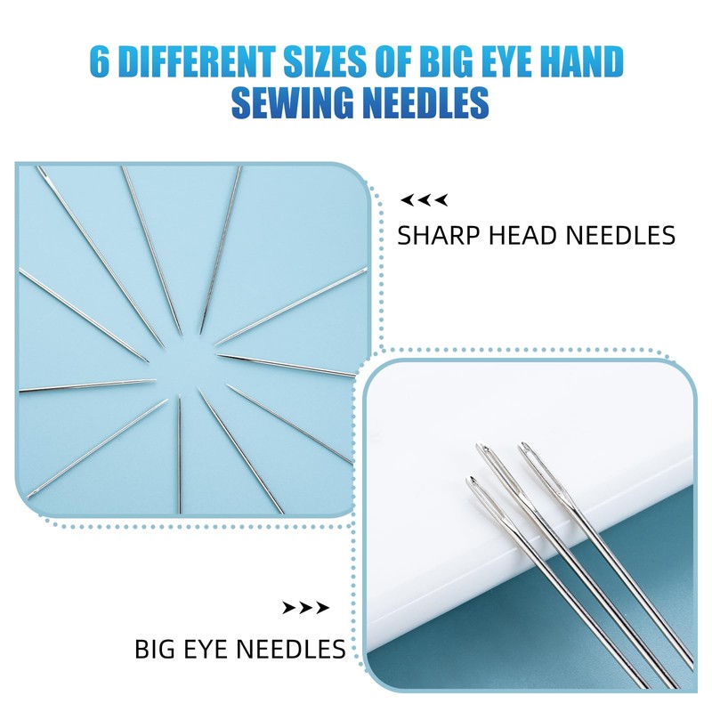Ybxjges 60Pcs Large Eye Sewing Needles for Leather, 6 Sizes