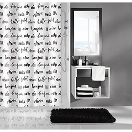 Kleine Wolke Textilgesellschaft Duschvorhang, Kunstfaser, Weiß Schwarz, 200 x 180 cm, Weiß, Schwarz, 200x180 cm