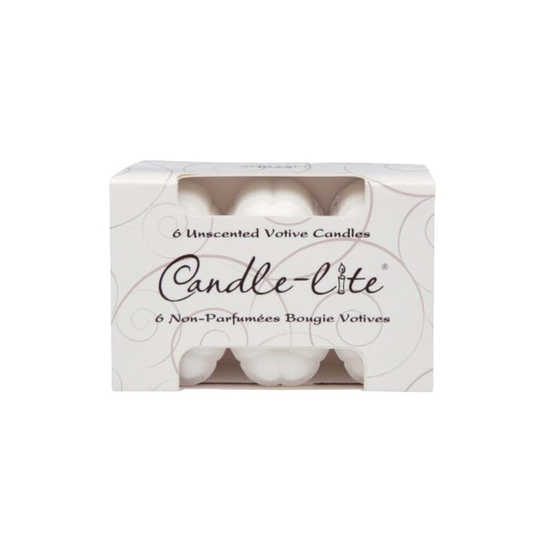 Candle lite 1601595 White Unscented Votives 6 Count