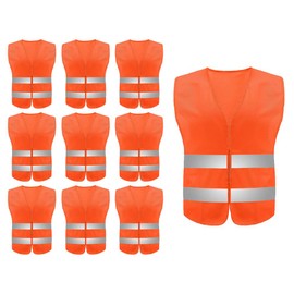 Hitopin High Visibility Vest, Orange Safety Vest, Car Reflective Vest, Reflective Stripes Vest, Neon Yellow Reflective Vest, for Drivers, Workers, Adults, Pack of 10