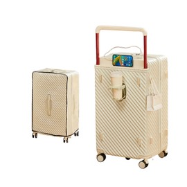 EDUFUNBO Luggage 28In Check- in Wide Handle with 360 Spinner Wheels, USB & Type C Port, Cup Holder & TSA Lock, Hard Case Luggage, Hardshell Travel Suitcase for Men Women (PVC Cover For Free) White