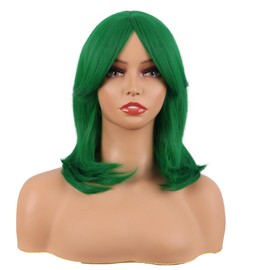 MapofBeauty 18 Inch/45 cm Layered Bangs Straight Synthetic Fiber Shoulder Length Hair Daily Use Wig (Grass Green)