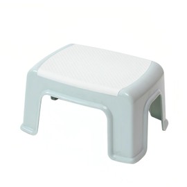 Small Step Stool for Adults & Kids - Heavy-Duty ABS Plastic Shower Stool, Anti-Slip Bath Stool & Compact Footstool for Bathroom, Home, Office - White/Blue