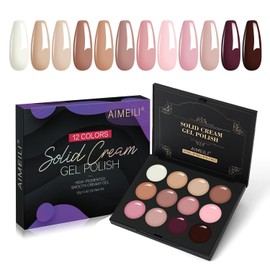 AIMEILI Hema Free Solid Gel Nail Polish 12 Colours Soak Off U V LED Solid Cream Gel Polish Set 16