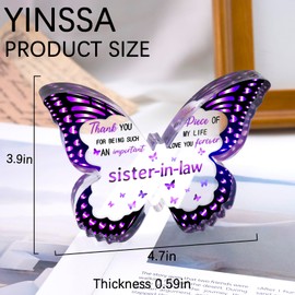YINSSA Sister In Law Birthday Gifts For Sister Butterfly Gifts For Women Friendship Birthday Mothers Day Wedding Gift Thank You Gift For Sisters Acrylic Butterfly Decorative Signs Plaques