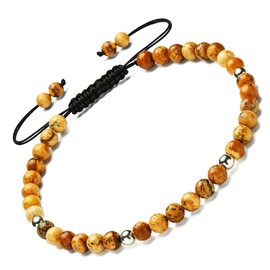 Apocalyptic-K Women's 925 Sterling Silver/Gold Anklet, │4MM│9.5-12.5 in│，Natural Stone, Hand Woven (Size Adjustable) (Natural Picture Stone)