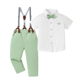 nilikastta - Traje de niño pequeño con lazo/tirantes, pantalones de boda para caballero, 1 a 10 años, White Grass Green, 4-5T