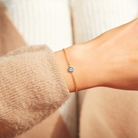 ZAULER Evil Eye Bracelets for Women, 14K Gold Plated Dainty Evil Eyes Bracelet Jewelry Gift, Bracelet Mauvais Oeil Pour Femme