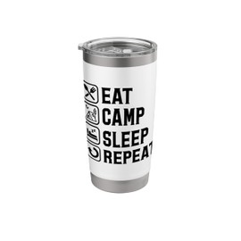 Eat Camp Sleep Repeat Simple Basic Tent Camping Icons Stainless Steel Insulated Tumbler